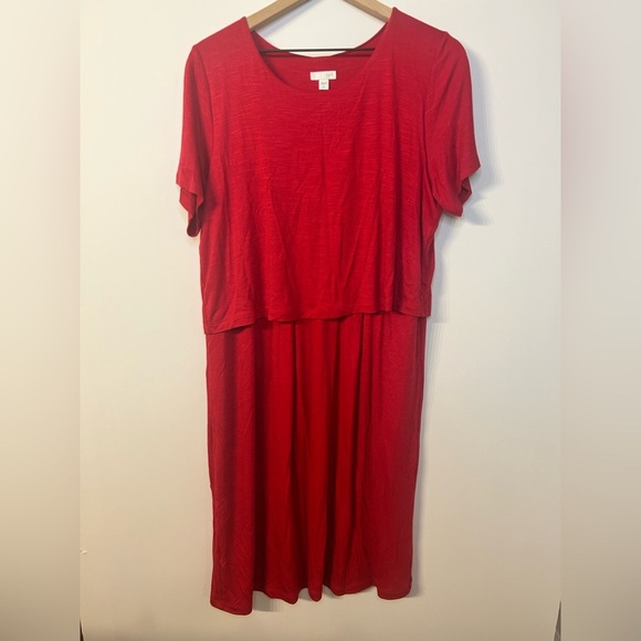 J. Jill Sangria Red Layered Knit Jersey Dress With Back Buttons, Size Large Tall - Picture 2 of 8